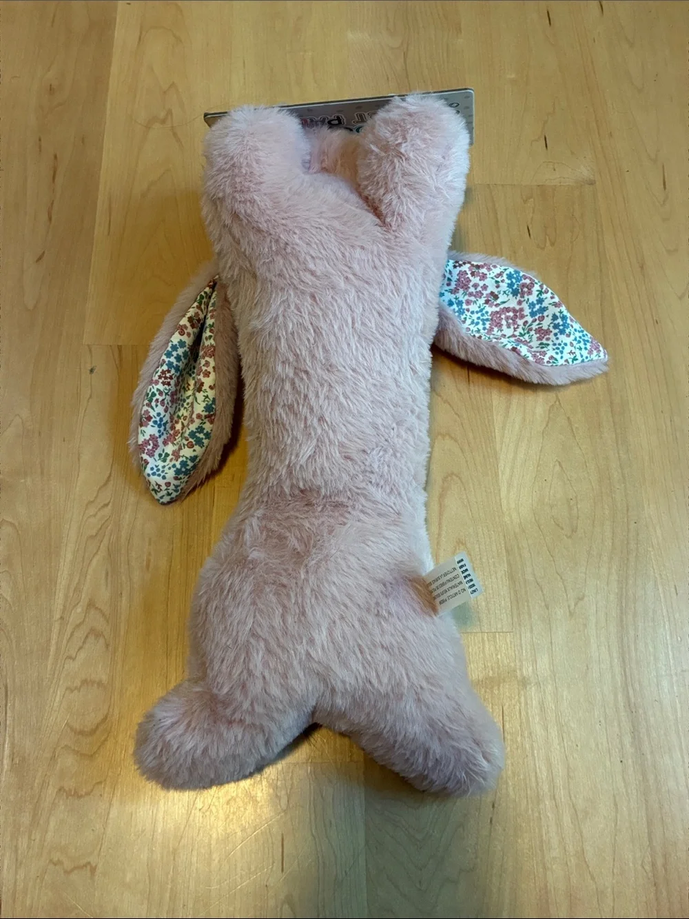 Plush Pink Bunny Dog Toy with Floral Ears
